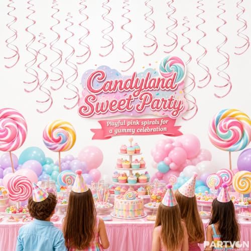 32 PCS Pink Hanging Swirl, Sparkle Ceiling Hanging Decorations, Plastic Streamer Party Decorations for Birthday, Baby Shower, Bridal Shower, Easter, Graduation - Image 3