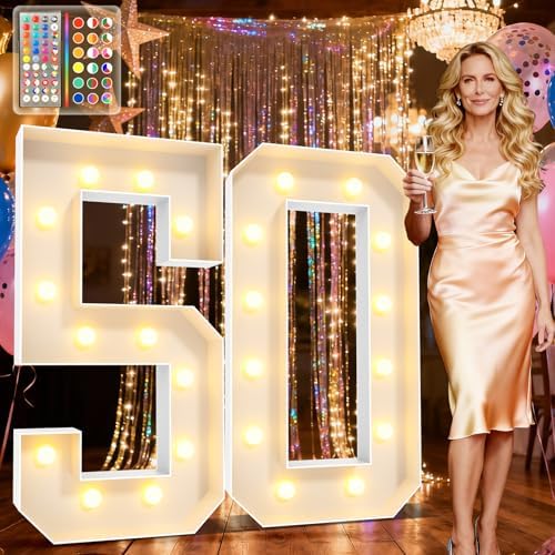 Ledido 4FT Marquee Light Up Numbers 50, 34 Colors Changing Marquee Numbers 4 Feet Tall with Remote, Big 50th Birthday Number, Large Lighted Number for Anniversary Graduation Birthday Party Decoration by Ledido
