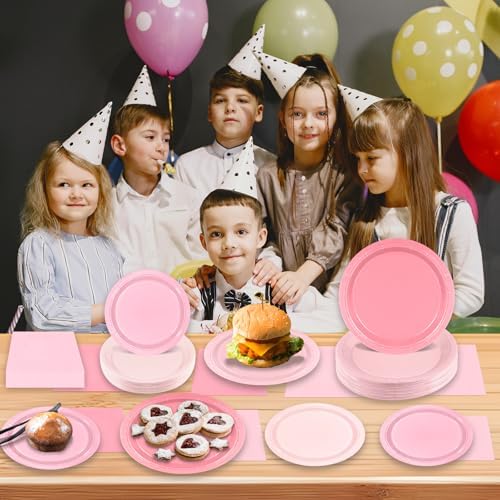 180Pcs Pink Party Supplies Paper Plates and Napkins Serve 60 - Image 6