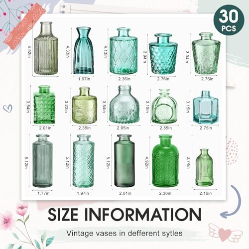 Yaomiao 30 Pcs Glass Bud Vases Centerpieces, Green Series - Image 2