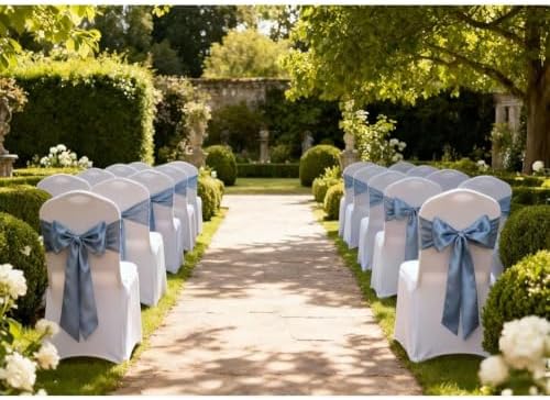 Dusty Blue Chair Sashes Bows 50 Pack Satin Chair Ties Ribbons for Wedding Party Ceremony Event Chairs Decor - Image 2