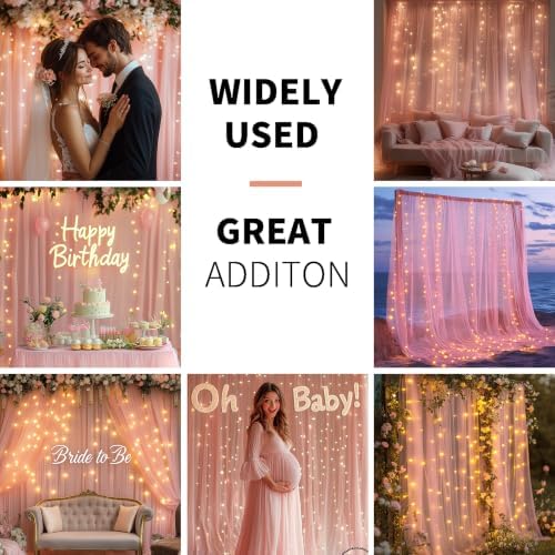 Pink Tulle Backdrop Curtain with Lights for Decor, 10x10FT - Image 2