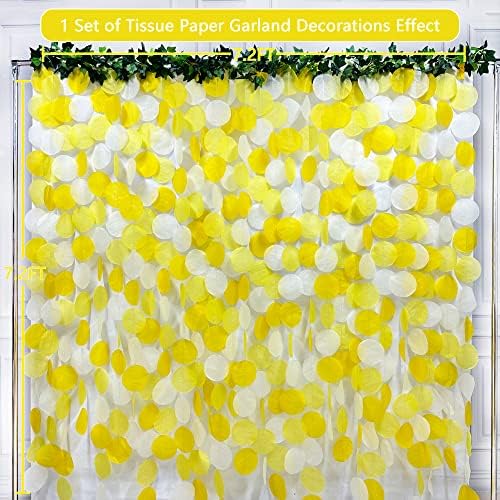 205 Ft Yellow White Party Decorations Gradient Yellow Big Circle Dots Backdrop Streamer Ombre Yellow Tissue Paper Polka Dot Hanging Garland for Birthday Bee Sunflower Lemon Party Supplies - Image 3