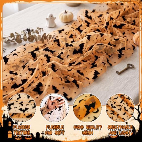 Remagr 3 Pcs Halloween Table Runner Flocked Lace, Bat Table Decor 30"x70" - Image 3