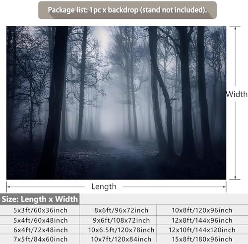 Misty Forest Backdrop for Horror Halloween Party Spooky Dark Woodland Path Foggy Trees Scary Night Background Photography Photo Booth Studio Props 5x3ft - Image 2