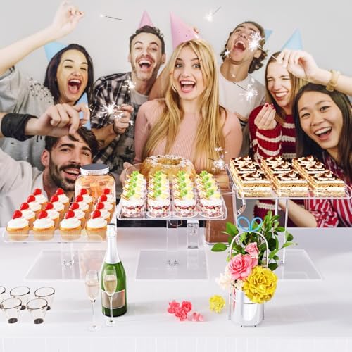 Bakzon 3 Piece Cupcake Stand, Acrylic Dessert Table Display Set, Clear Square Serving Trays for Birthday, Wedding, Baby Shower - Image 7