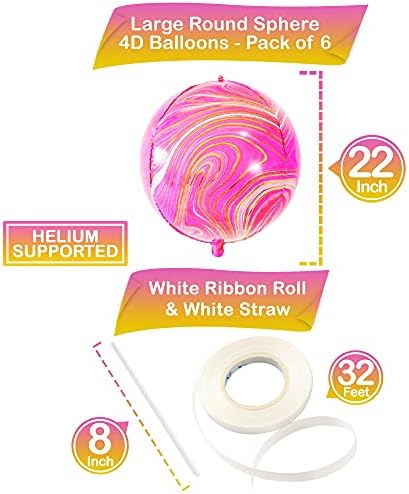 KatchOn Big 22 Inch Pink Marble Balloons - Pack of 6, Birthday Decorations - Image 2