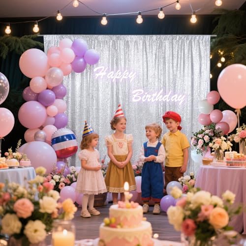 SquarePie 8x8ft Silver Sequin Backdrop, High Density Non-Transparent Glitter Curtain for Photography, Birthday, Wedding Party Decorations, Thick Solid Background with 4" Rod Pocket, 1 Panel - Image 3