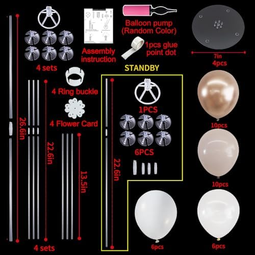 TONIFUL 4 Set Nude White Champagne Gold Balloon Stand Centerpiece for Table - Image 2