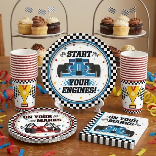 195Pcs Yingoto Race Car Birthday Party Decorations Tableware Set, Serves 25 - Image 5
