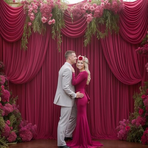 16x10FT Burgundy Backdrop Curtains for Wedding Parties, Wrinkle Free Polyester Photography Backdrop Drapes for Wedding Baby Shower Birthday Parties Stage Background Stand Decorations 4x10ft,4 Panels - Image 4