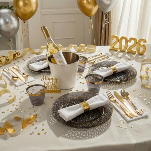 DaYammi 350PCS Clear Black Plastic Dinnerware Set for 50 Guests - Image 6