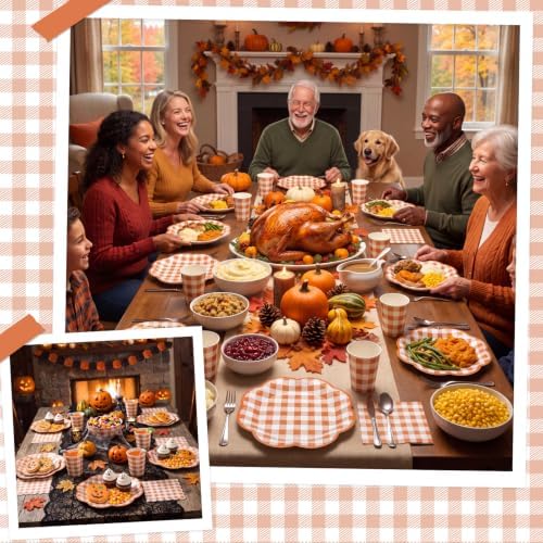 NatNarr 250 PCS Orange Gingham Party Supplies Set for 50 Guests - Image 4