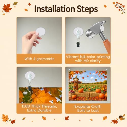 BlissYard Fall Backdrop Pumpkin Field and Scarecrow Decorations 8x6ft - Image 7