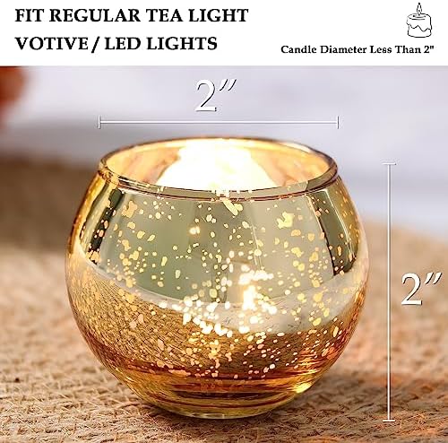 Volens Round Gold Votive Candle Holders, Mercury Glass Votives Set of 12 - Image 4