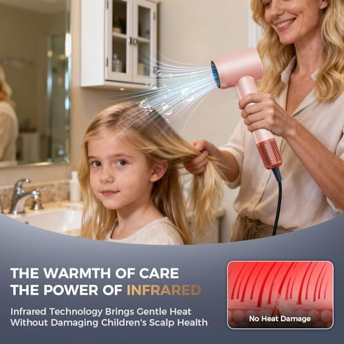 Infrared Hair Dryer for Women & Men, 160000 RPM Low Noise Blow Dryer, Professional Negative Ions Frizz Control & No Heat Damage, Brushless Motor Fast Drying for Home Travel Salon - Image 3