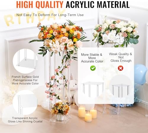 VEVOR 2PCS 31.5inch High Wedding Flower Stand, with Acrylic Laminate, for T-Stage Events Reception, Party Decoration Home - Image 3