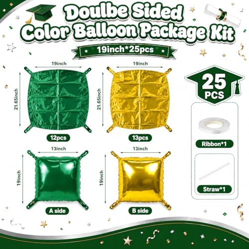 25PCS Dark Green Gold Square Foil Balloons Wall Backdrop - Image 2