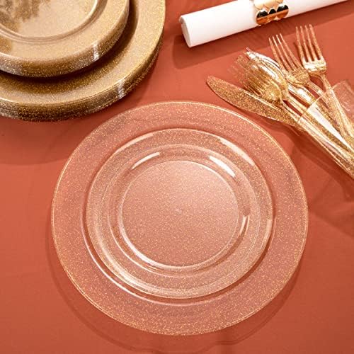 I00000 102 Pcs Gold Glitter Plastic Plates, Gold Glitter Disposable Plates - Image 2