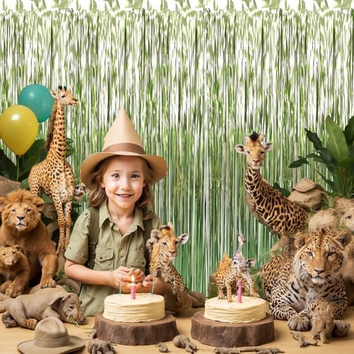 GOER 3.2 ft x 8.2 ft Metallic Tinsel Foil Fringe Curtains Party Photo Backdrop Party Streamers for Birthday,Graduation,New Year Eve Decorations Wedding Decor (1 Pack,Sage Green) - Image 2