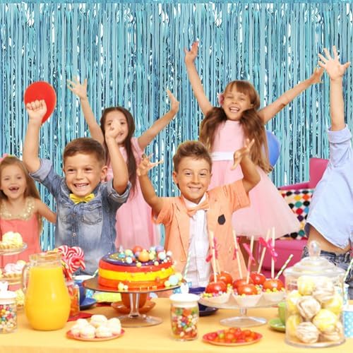 10 Pack Blue Foil Curtain Backdrop 3.2ft x 9.8ft Metallic Tinsel Foil Fringe Curtains Streamer Photo Booth Backdrop for Birthday Party Engagement Bachelorette Party Decorations (Light Blue) - Image 5