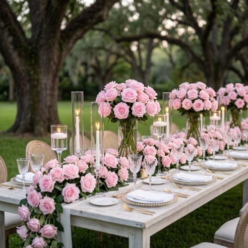 Hananona 50 Pcs Artificial Roses, Realistic Silk Peach Flowers Bulk - Image 4