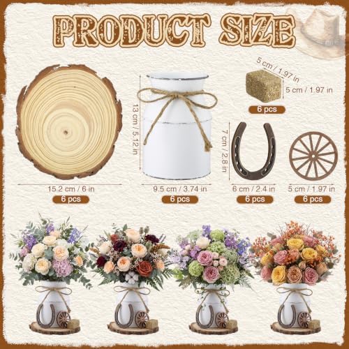 30 Pcs Western Party Decorations Mini Horseshoe Wagon Wheel Hay Bales Crafts Wooden Plate Farmhouse Vase Table Centerpieces Supplies for Western Birthday Wedding Party Favors Decor (White) - Image 2