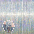 Voircoloria Laser Silver Foil Fringe Backdrop Curtains, 3.3x8.2ft, 3 Pack by Voircoloria