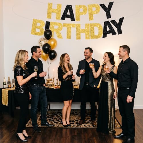 BEISHIDA 116 PCS A-Z DIY Letter Banner Kit Make Your Own Banner Including 111 Letters and Numbers 3 Rope and 2 Threading Device,Customized for Birthday Graduation Wedding Decor Glitter Black Gold - Image 4
