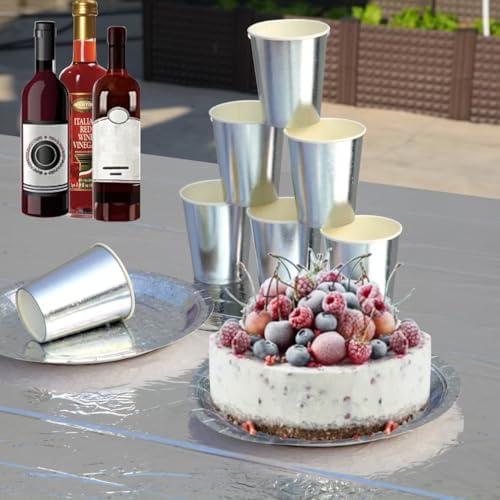 201-piece disposable party tableware set with paper plates, cups, napkins, straws, tablecloths, plastic knives, forks and spoons for a variety of party occasions for up to 25 people (Silver Star) - Image 5