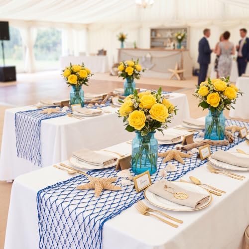 SATINIOR 3 Pcs 12 x 108'' Fishing Net Table Runner Party Decor, Royal Blue - Image 6