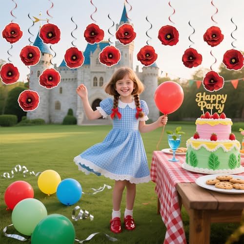 60Pcs Artificial Red Poppy Flowers Hanging Swirls Decorations Halloween Poppies Fake Flowers Ceiling Hanging Streamers Floral Birthday Party Ornaments for Witch Birthday Shower Party Favor Supplies - Image 4