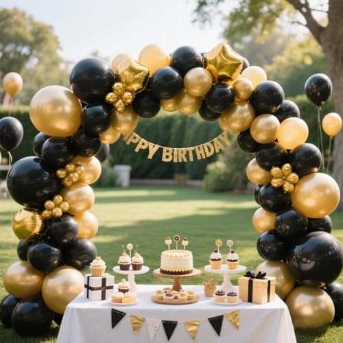 412Pcs Black and Gold Balloons Garland Arch Kit,18 12 10 5 Inch Different Size Black and Metallic Gold Balloons for Graduation Birthday Wedding Party Decorations - Image 7