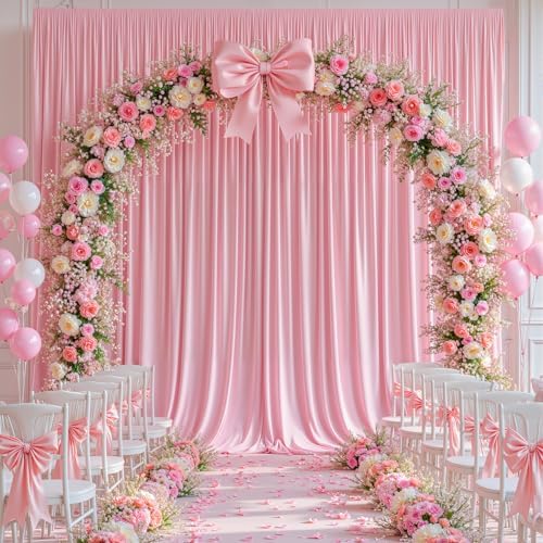 10x12ft Pink Backdrop Curtain Panels for Parties - Wrinkle Free Polyester Photo Curtain Backdrop Wedding Back Drop Fabric Drapes for Party Decorations Background for Photography - Image 6