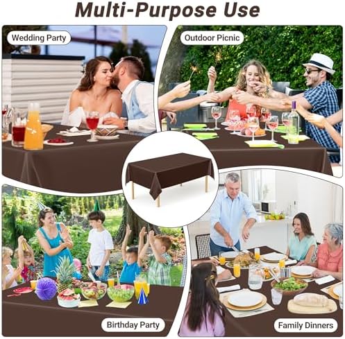 QZYL 12 PCS Brown Plastic Tablecloths, 54 in x 108 in Dinner Table Cloths, Rectangle Table Cover for Birthday Party Family Gathering Wedding - Image 6