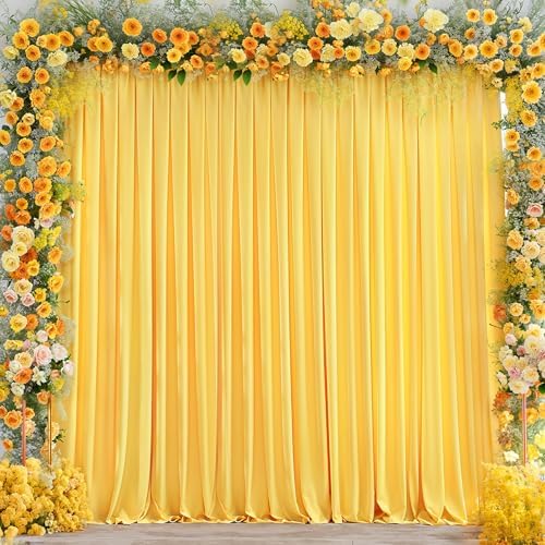 8x10FT Yellow Backdrop Curtains for Wedding Parties, Wrinkle Free Polyester Photography Backdrop Drapes for Wedding Baby Shower Birthday Parties Stage Background Stand Decorations 4x10ft,2 Panels by Partisky