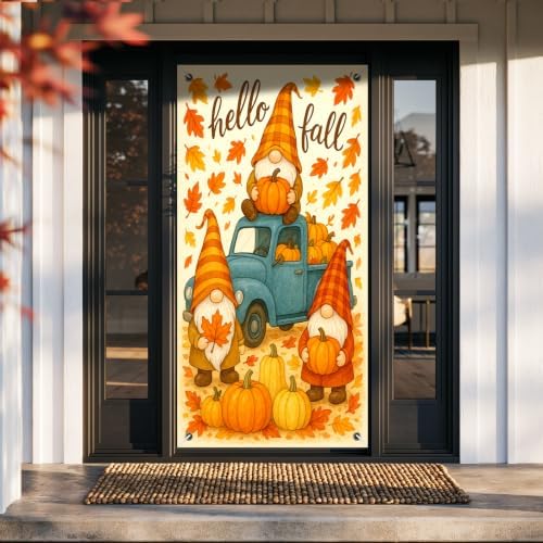 BlissYard Fall Door Cover Thanksgiving Decor Gnome Pumpkin Truck 35x71 Inch by BlissYard