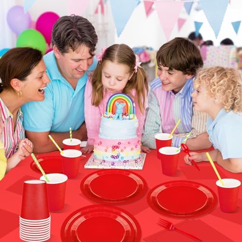 229PCS Red Party Supplies Set Disposable Paper Plates Cups - Image 4