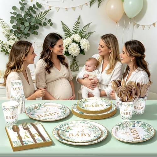 168pcs Sage Greenery Baby Shower Party Supplies, Neutral Party Decorations - Image 7