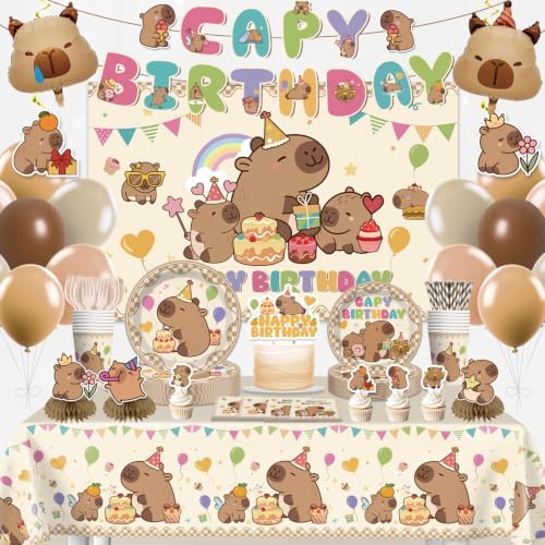 222Pcs Xynic Capybara Birthday Decorations Tableware Set, 25 Serves by Unknown