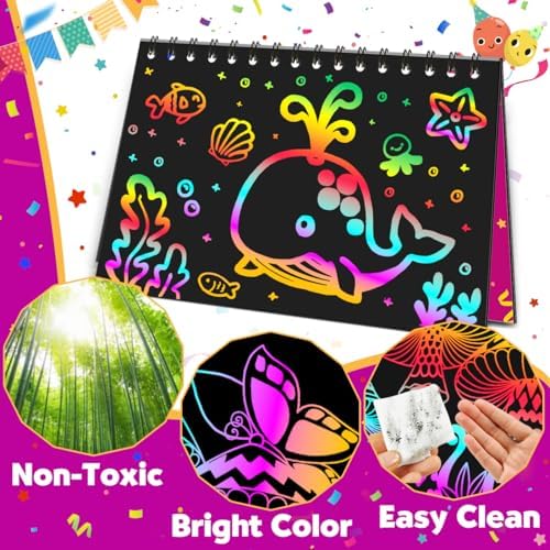 Party Favors for Kids 4-8-12: 48 Pack Scratch Rainbow Art Crafts Notebook - Image 4
