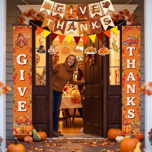 Thanksgiving and Friendsgiving Party Decorations Set, Autumn Fall Harvest Decor Supplies with Festive Banners, Hanging Swirls and Seasonal Ornaments for Home Celebration - Image 4