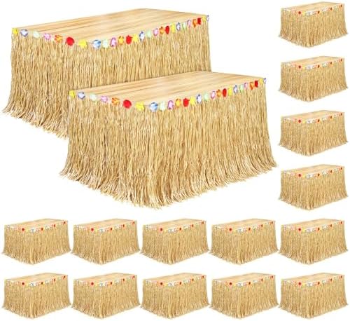 Fovths 16Pcs Luau Grass Table Skirt, Straw Yellow, 9 Feet x 29.5 Inch by Fovths