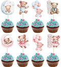Gyufise 32Pcs Baby Shower Bear Cupcake Toppers Moon Baby Bear Baby Shower Cake Topper Decorations Jungle Animal Theme Birthday Party Cake Supplies Blue Pink by Gyufise