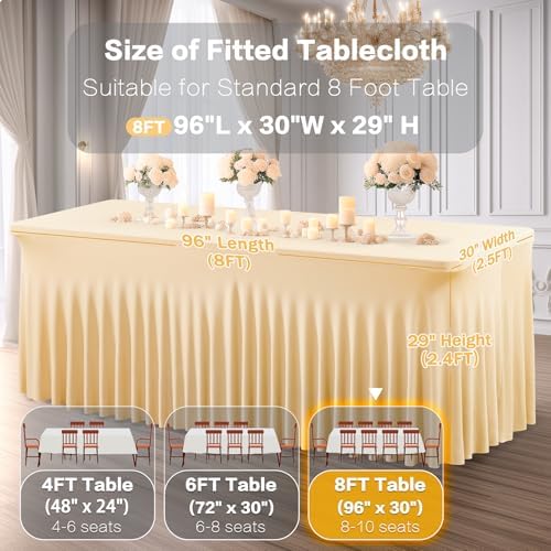 Shillance 2 Packs Champagne Spandex Table Clothes for 8 Foot Rectangle Table, Spandex Table Covers 8FT Stretch Table Skirts Wrinkle Free Fitted Tablecloth for Event, Wedding, Banquet & Parties - Image 3