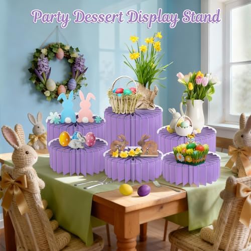 6Pcs Buffet Risers, Food Risers for Table, Foldable Cake Display Stands, Tall Cardboard Cupcakes Stand for Show Catering Desserts Jewelry Wedding Birthday Party Decoration (Purple) - Image 5