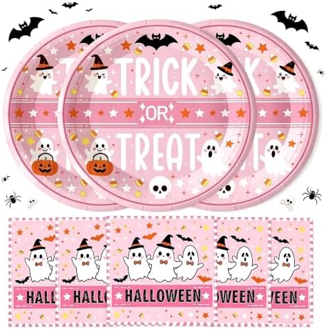 40Pcs Halloween Paper Plates and Napkins Set Trick or Treat Ghost Tableware by BOKFJBP