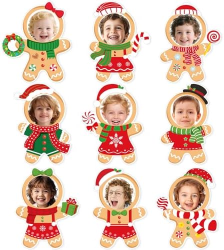 54Pcs Christmas DIY Paper Cutouts, Christmas Gingerbread Man Cut Outs Bulletin Board Decoration with Photo Space for Xmas DIY Craft Classroom Party Wall Decor, 9 Designs by PAIVSUN