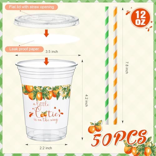 Pickmesh 50 Pcs Little Cutie Baby Shower Plastic Cup with Lid Straw, 12 oz - Image 3