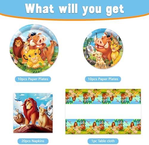 41Packs Lion-Kings Birthday Decorations Include 20 Plates, 20 Napkins and 1 Tablecover for Birthday Party Supplies (Demon) - Image 3